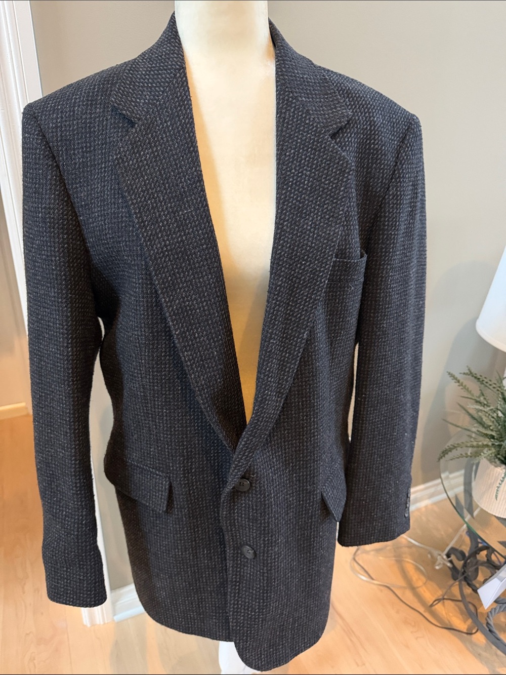 Haggar Blazer Men’s 44 Gray Herringbone Tweed Sports Coat Jacket